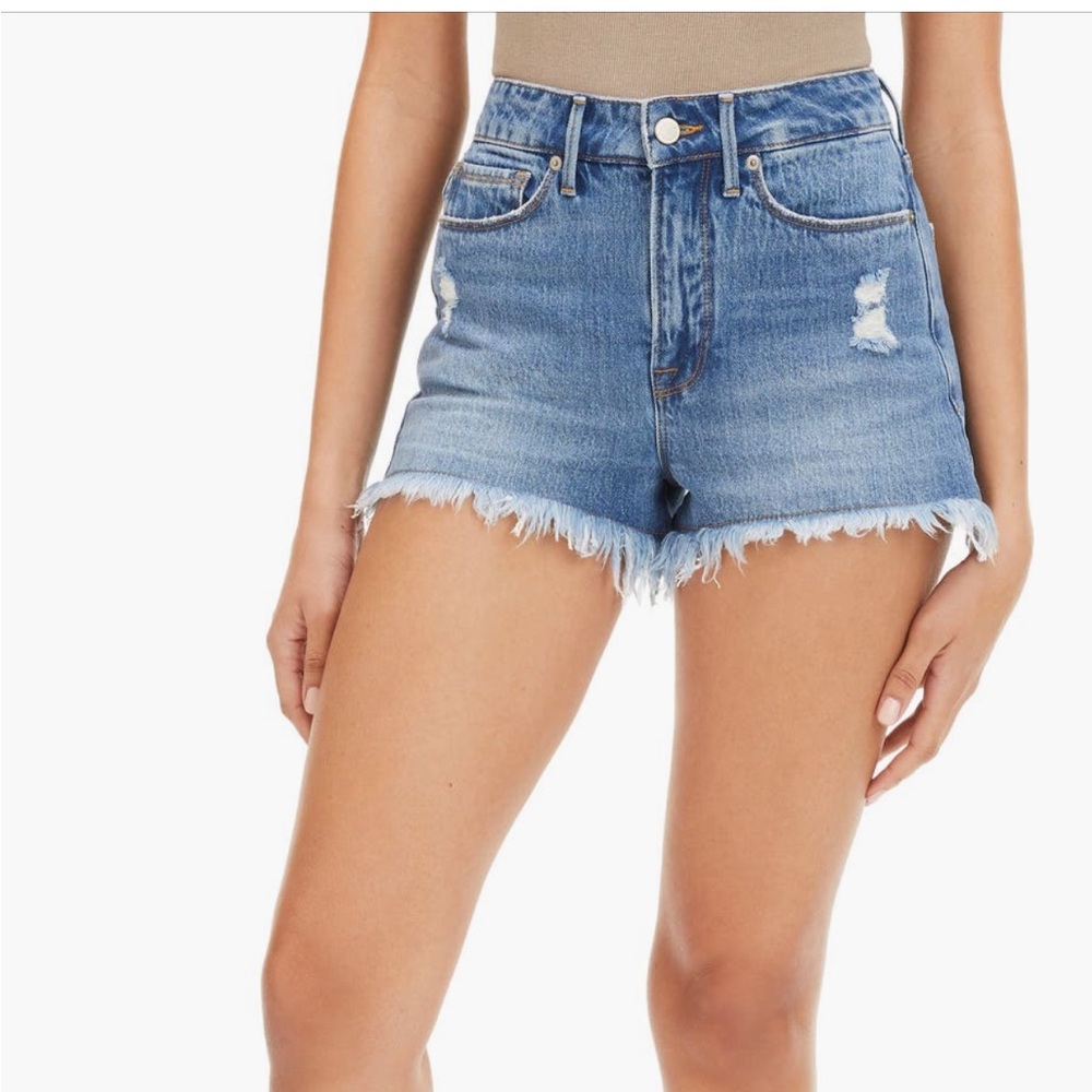 Good American Bombshell Chewed Denim Shorts